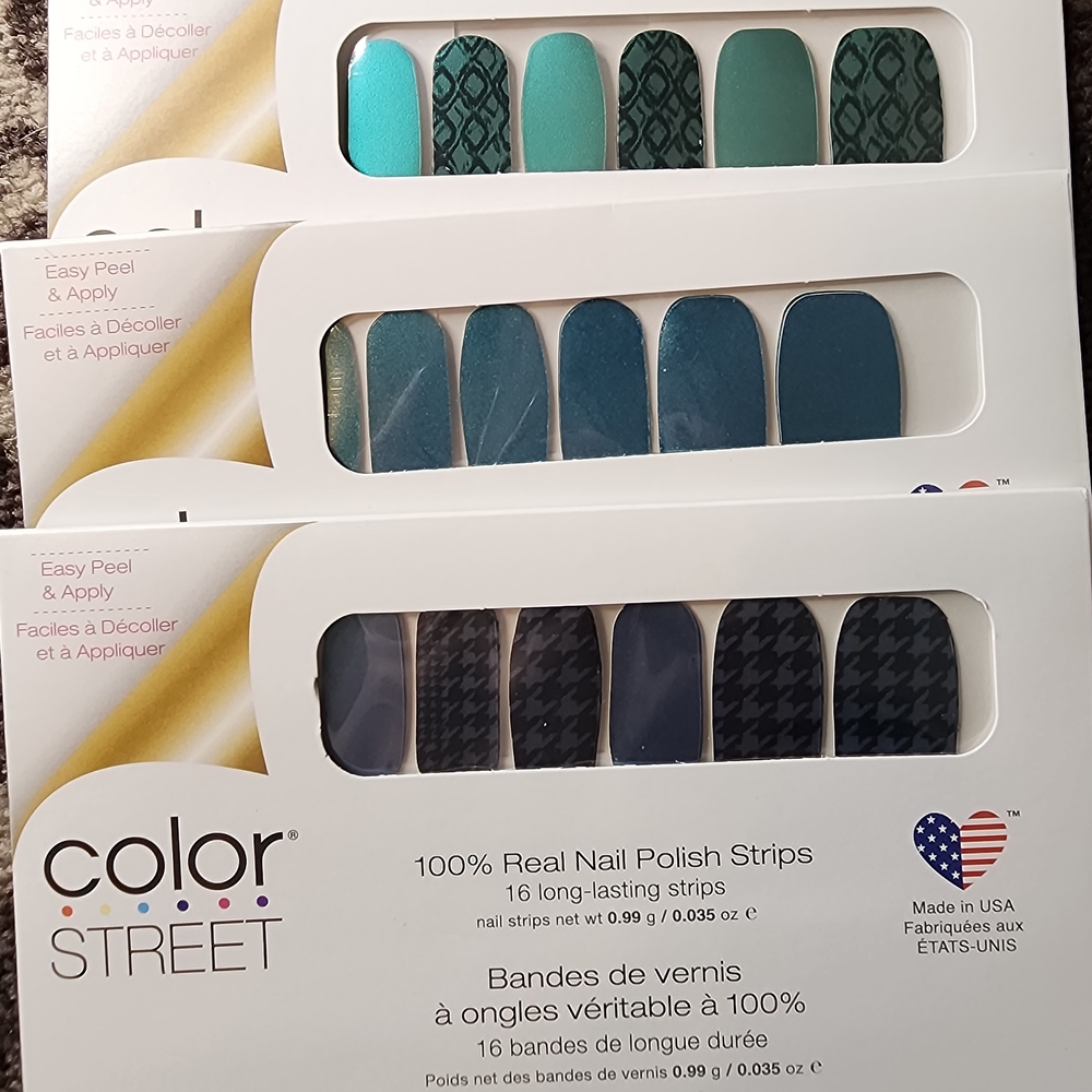 Color Street Teal and Blue Nail Strips Collection